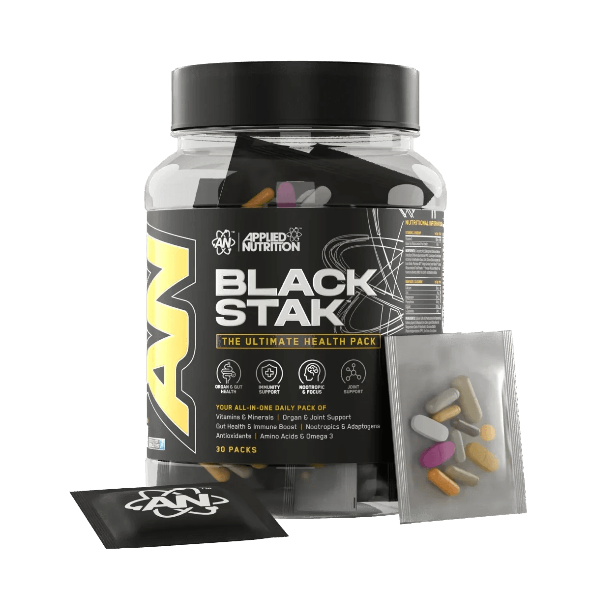 Black Stak visaptverošs vitamīnu un uzturvielu komplekss 30 dienām no Applied Nutrition