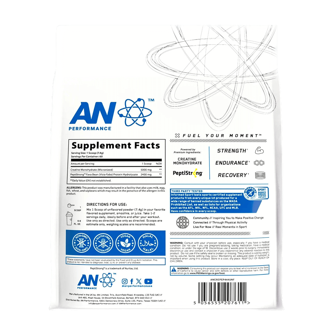 Kreatīna monohidrāts + peptīdi ( bez garšas) 444g Applied Nutrition