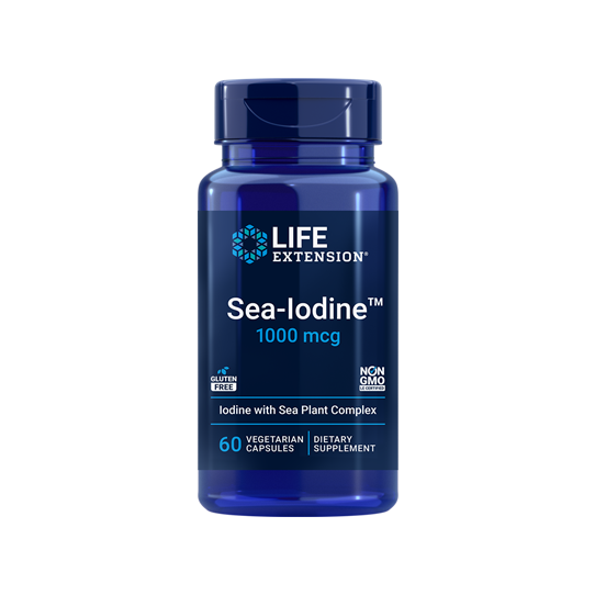 Jods no jūras aļģēm (Sea-Iodine™) 1000 mcg vairogdziedzera veselībai un hormonu sintēzei (60 kapsulas)