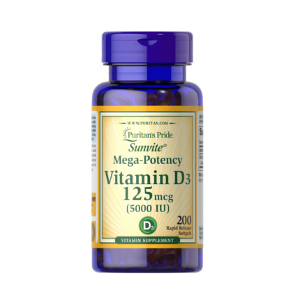 D vitamīns D3 (5 000 SV) (200 kapsulas) Puritan's Pride